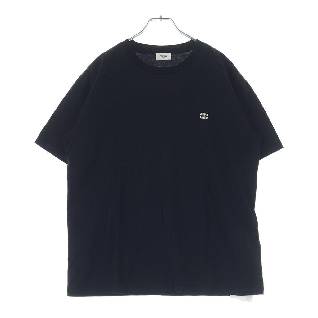 CELINE(セリーヌ) トリオンフ エンブロイダリー ワンポイントロゴ刺繍 クルーネック半袖Tシャツカットソー ブラック 2X04I671Q