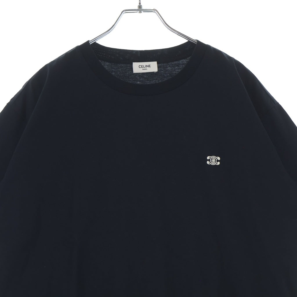 CELINE(セリーヌ) トリオンフ エンブロイダリー ワンポイントロゴ刺繍 クルーネック半袖Tシャツカットソー ブラック 2X04I671Q