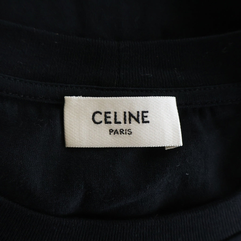CELINE(セリーヌ) トリオンフ エンブロイダリー ワンポイントロゴ刺繍 クルーネック半袖Tシャツカットソー ブラック 2X04I671Q