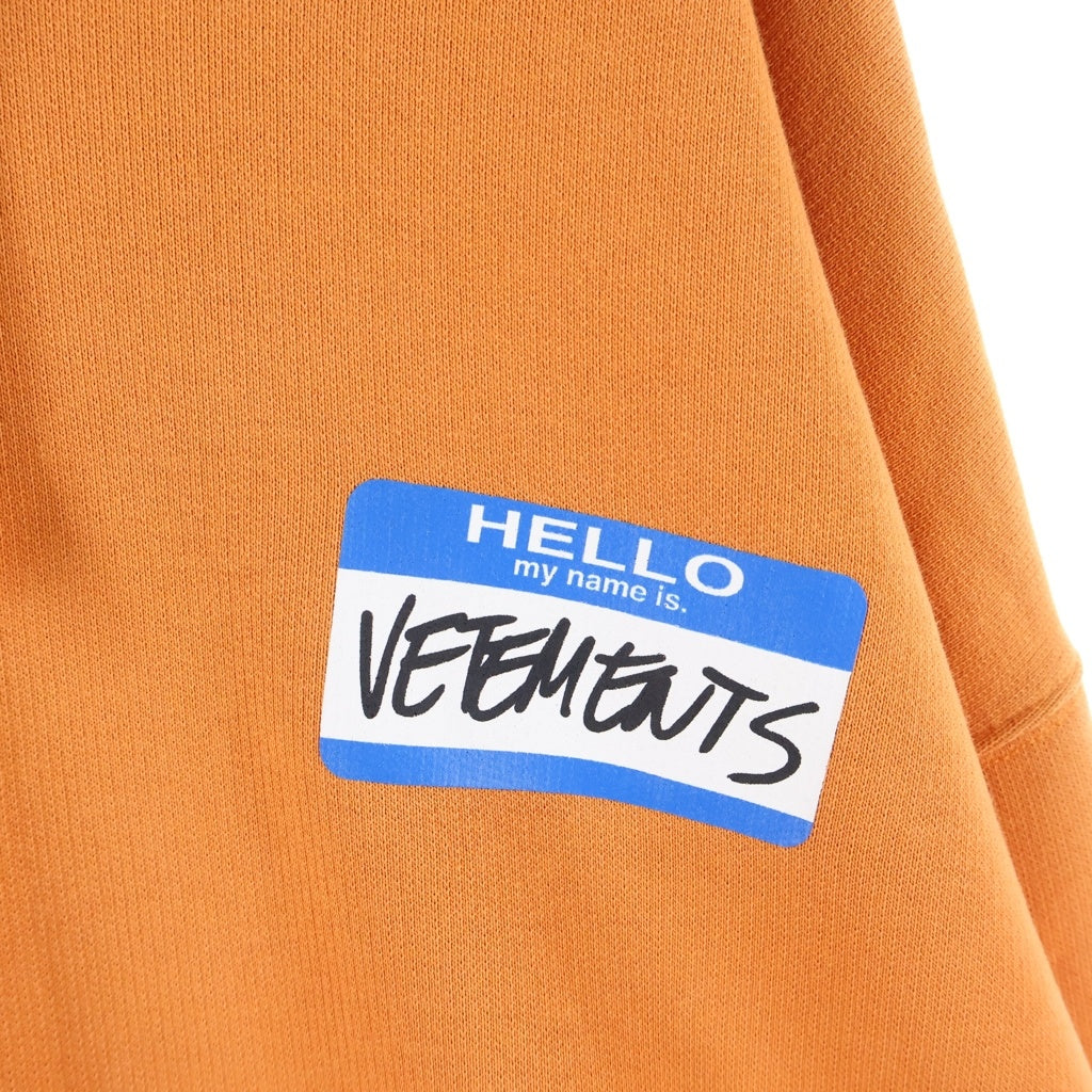 VETEMENTS(ヴェトモン) MY NAME IS OVERSIZED HOODIE UA52TR710X マイネームイズ オーバーサイズド フーディー スウェット プルオーバーパーカー フーディ オレンジ