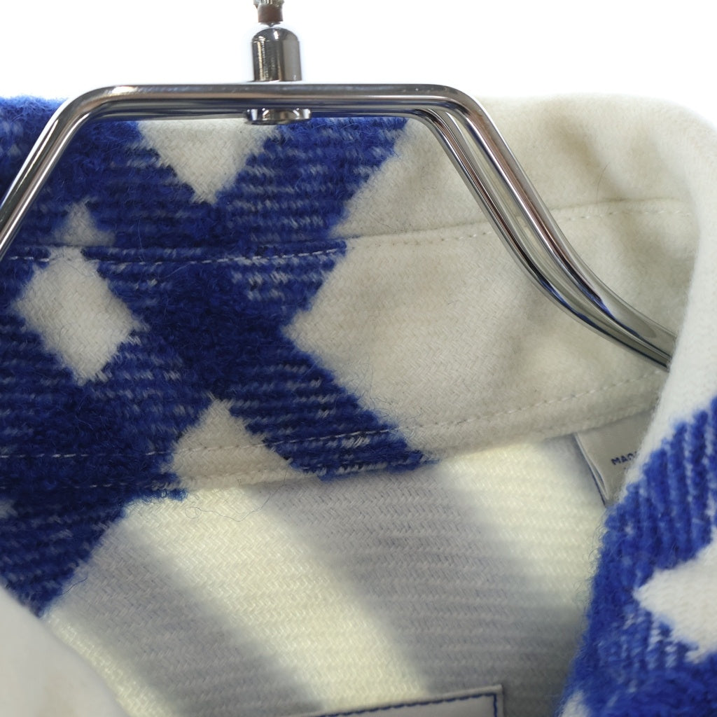 BURBERRY(バーバリー) WOOL PLAID PRINT SHIRT オーバーサイズ 長袖チェックウールシャツ ホワイト/ブルー 8078865