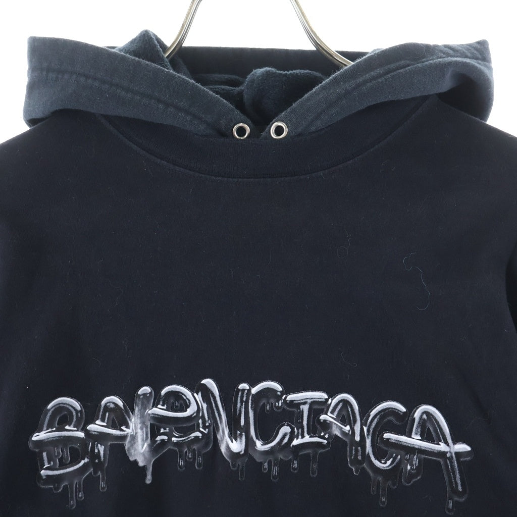 BALENCIAGA(バレンシアガ) 21SS フロントグラフィックロゴ オーバーサイズ レイヤードプルオーバーパーカー フーディ ブラック 681029