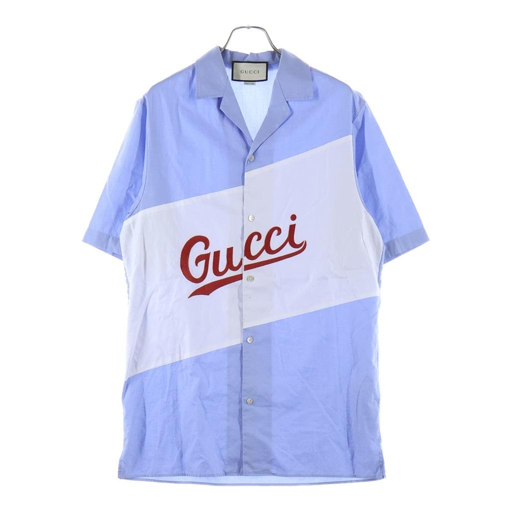 GUCCI(グッチ) ロゴスクリプト オーバーサイズボウリング半袖シャツ ブルー 619033 ZAEN3