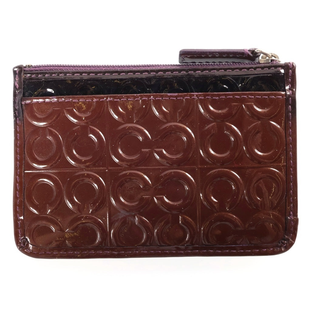 COACH(コーチ) エナメル カードケース コインケース キーホルダー ブラウン レディース