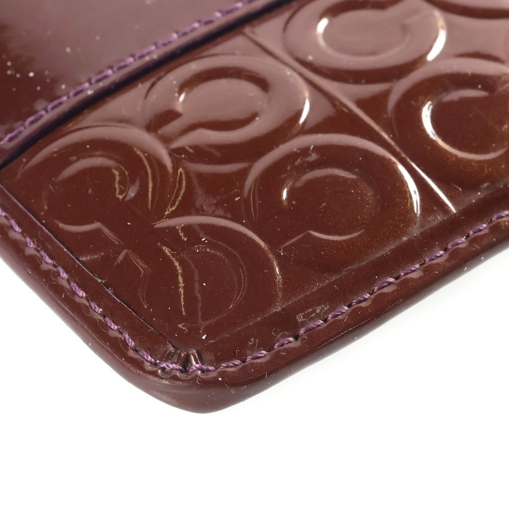 COACH(コーチ) エナメル カードケース コインケース キーホルダー ブラウン レディース