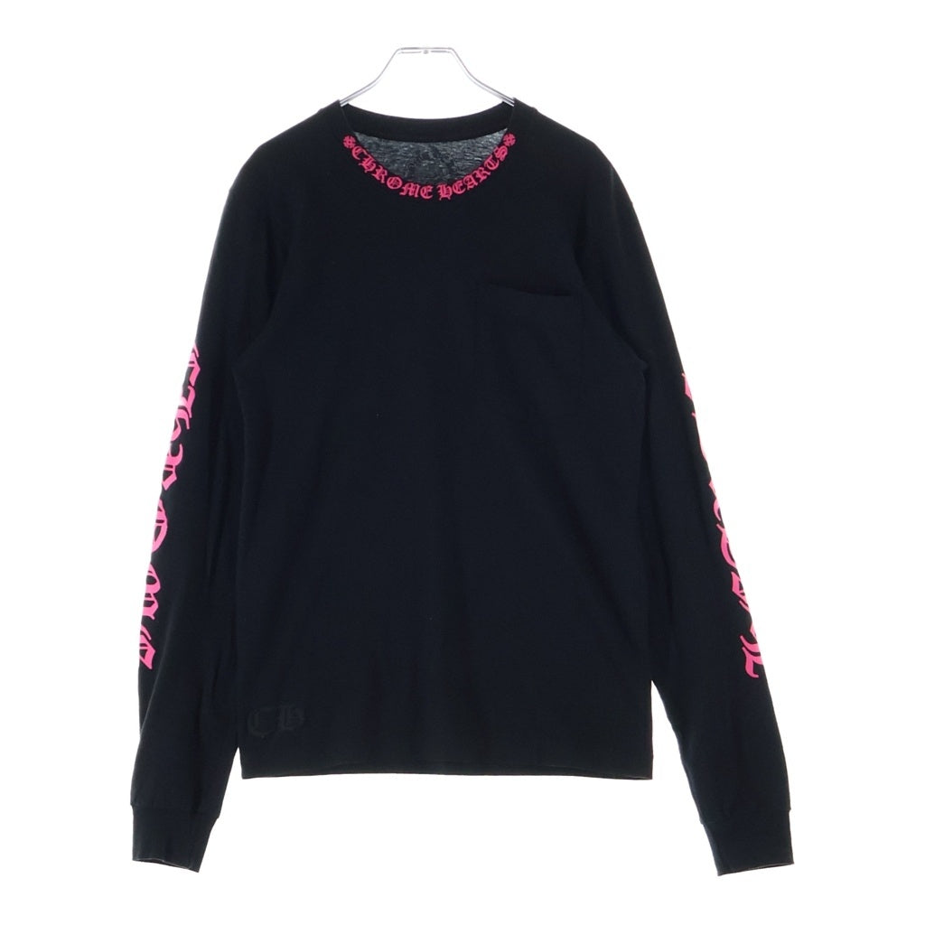 CHROME HEARTS(クロムハーツ) Neck Logo Long Sleeve Tee イングリッシュネックロゴ長袖Tシャツ カットソー ブラック/ピンク