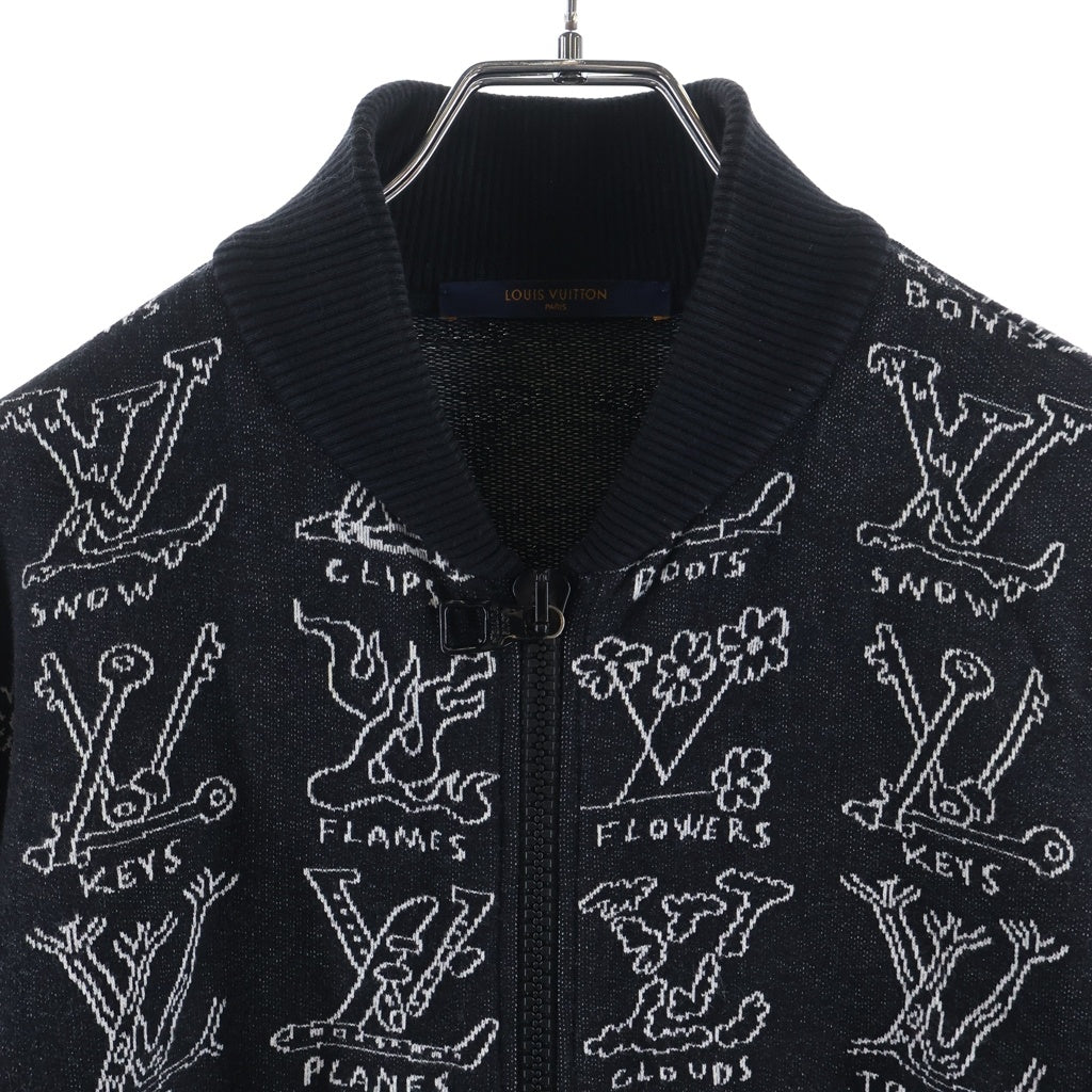 LOUIS VUITTON(ルイヴィトン) 21SS LVロゴ 総柄ジップアップニットジャケット ブラック RM211M ZMH HKY21W