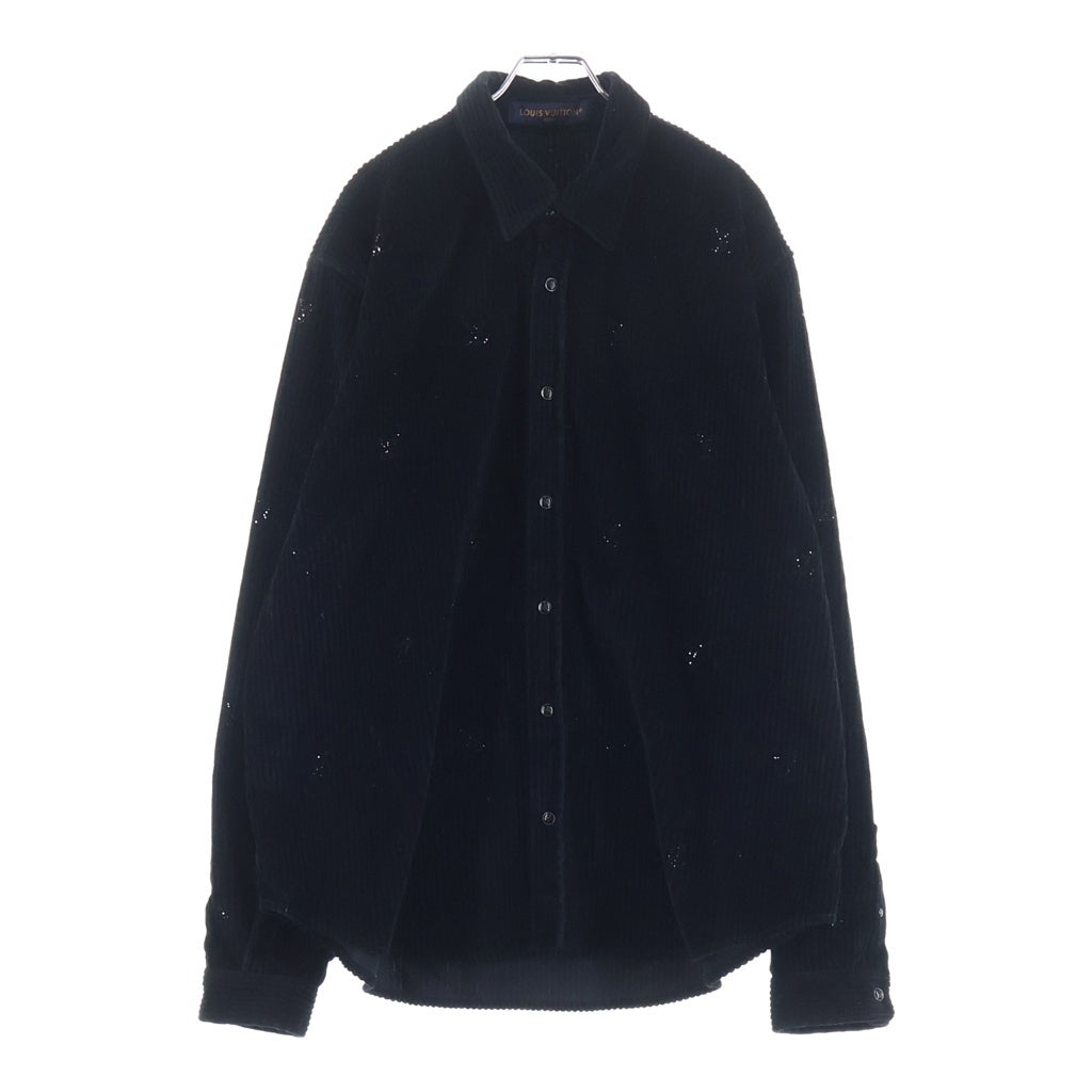 LOUIS VUITTON(ルイヴィトン) 25SS LVロゴ ラインストーン総柄 コーデュロイ長袖シャツ ブラック RM251M9-MPU-HSS35W