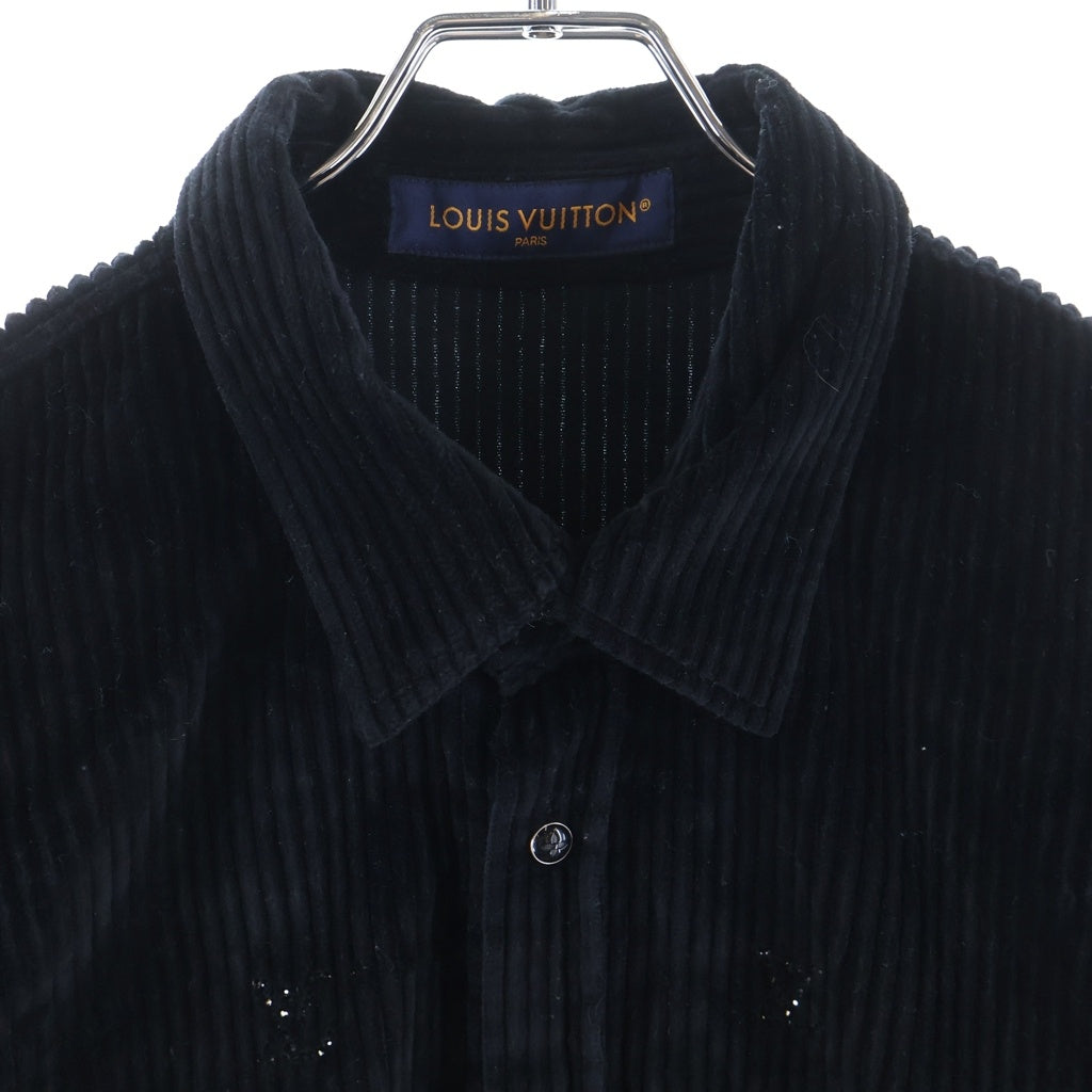 LOUIS VUITTON(ルイヴィトン) 25SS LVロゴ ラインストーン総柄 コーデュロイ長袖シャツ ブラック RM251M9-MPU-HSS35W