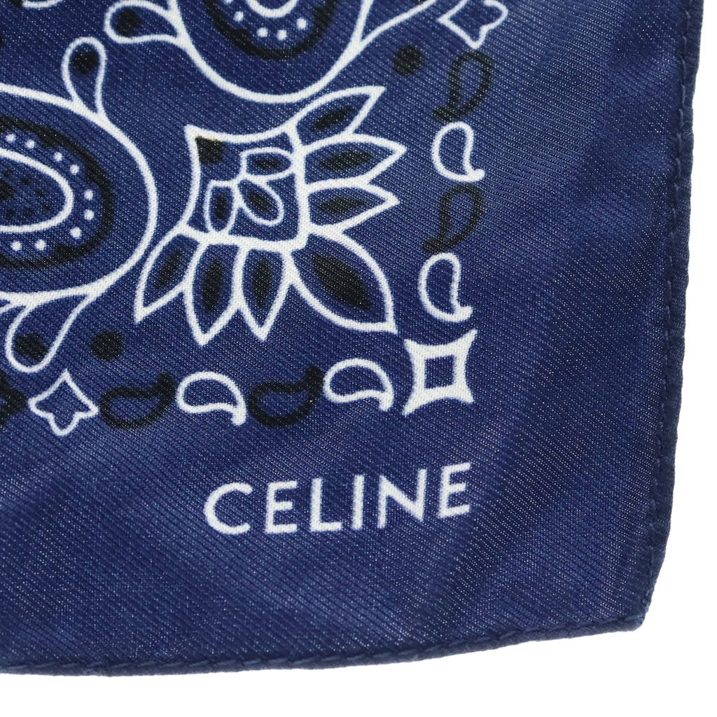 CELINE(セリーヌ) ロゴ総柄 シルクスカーフ バンダナ ブルー レディース