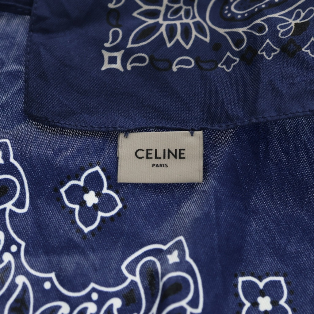 CELINE(セリーヌ) ロゴ総柄 シルクスカーフ バンダナ ブルー レディース