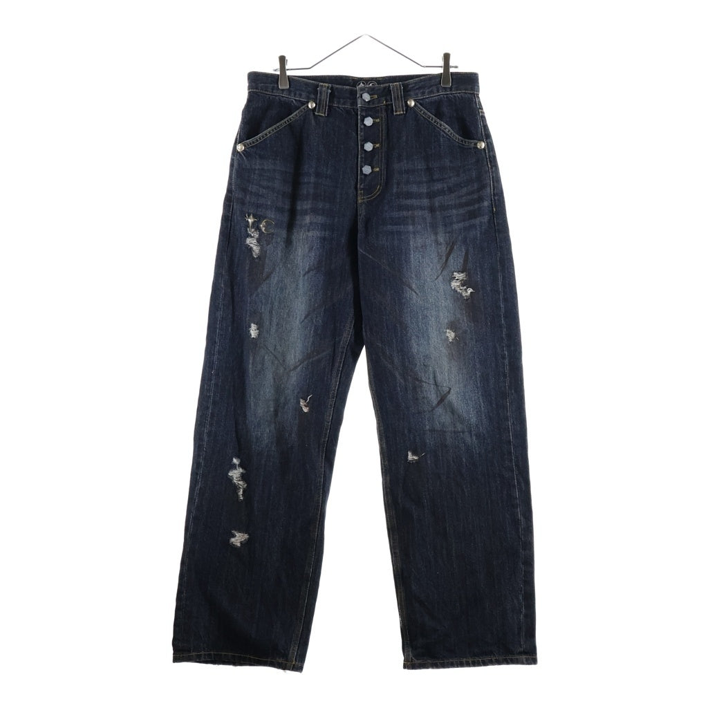 THUG CLUB(サグクラブ) BURN DOWN DENIM PANTS ワイドデニムパンツ インディゴ TC25PT0701