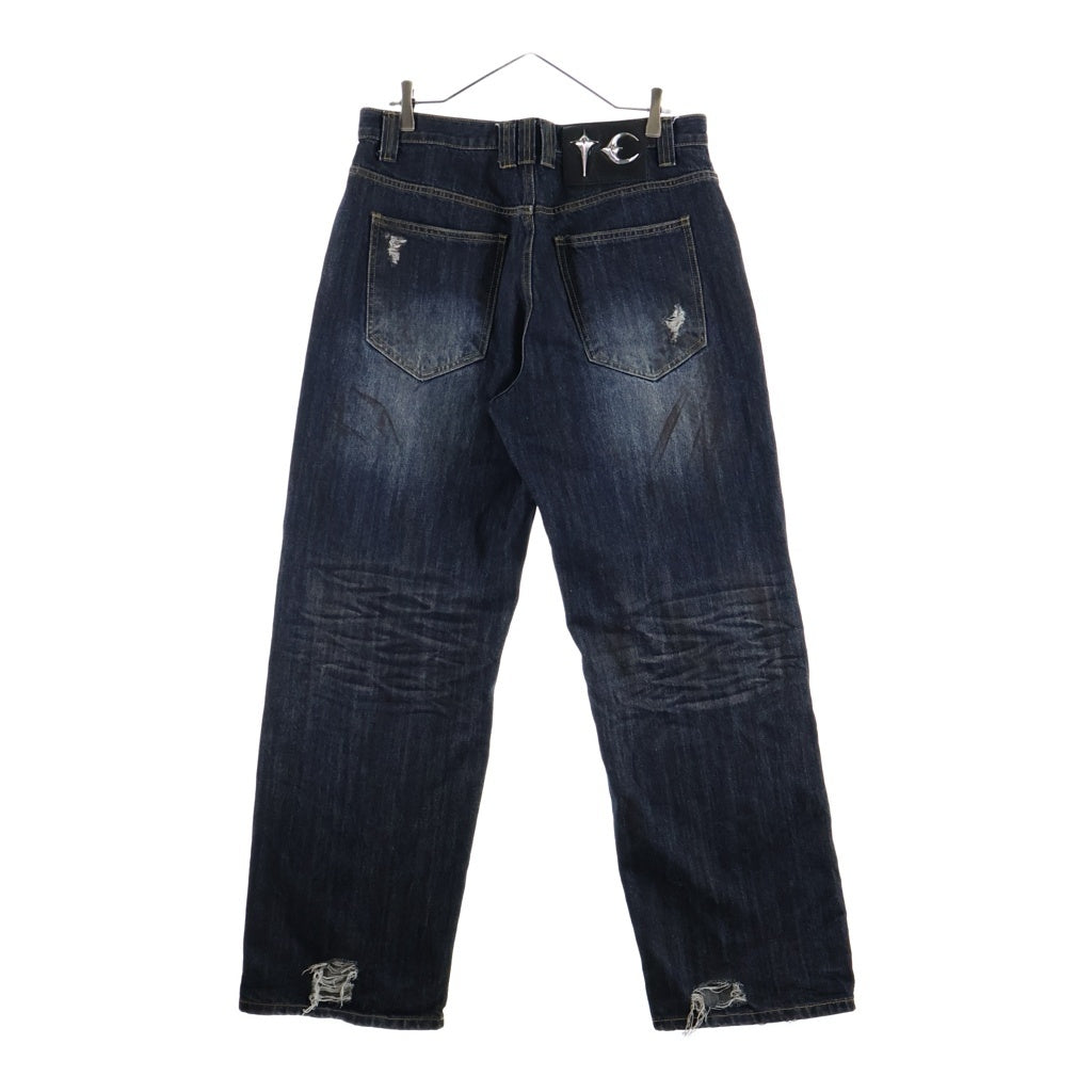 THUG CLUB(サグクラブ) BURN DOWN DENIM PANTS ワイドデニムパンツ インディゴ TC25PT0701