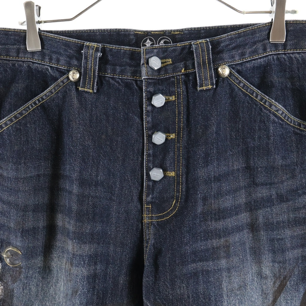THUG CLUB(サグクラブ) BURN DOWN DENIM PANTS ワイドデニムパンツ インディゴ TC25PT0701