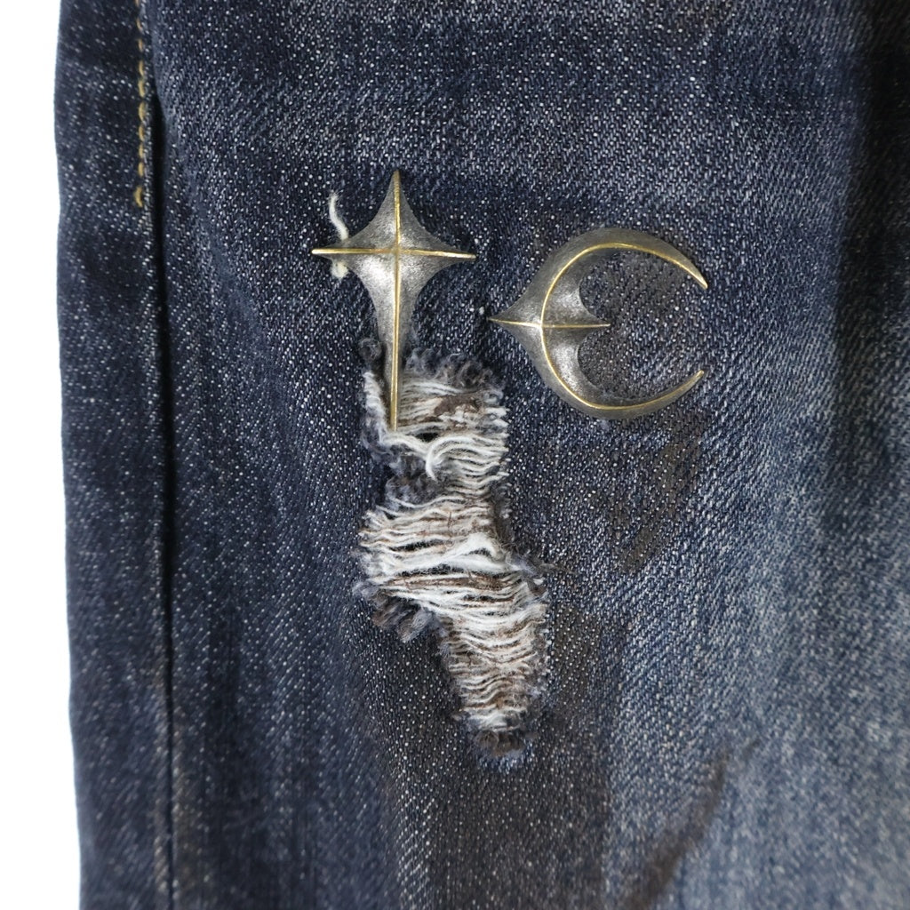 THUG CLUB(サグクラブ) BURN DOWN DENIM PANTS ワイドデニムパンツ インディゴ TC25PT0701