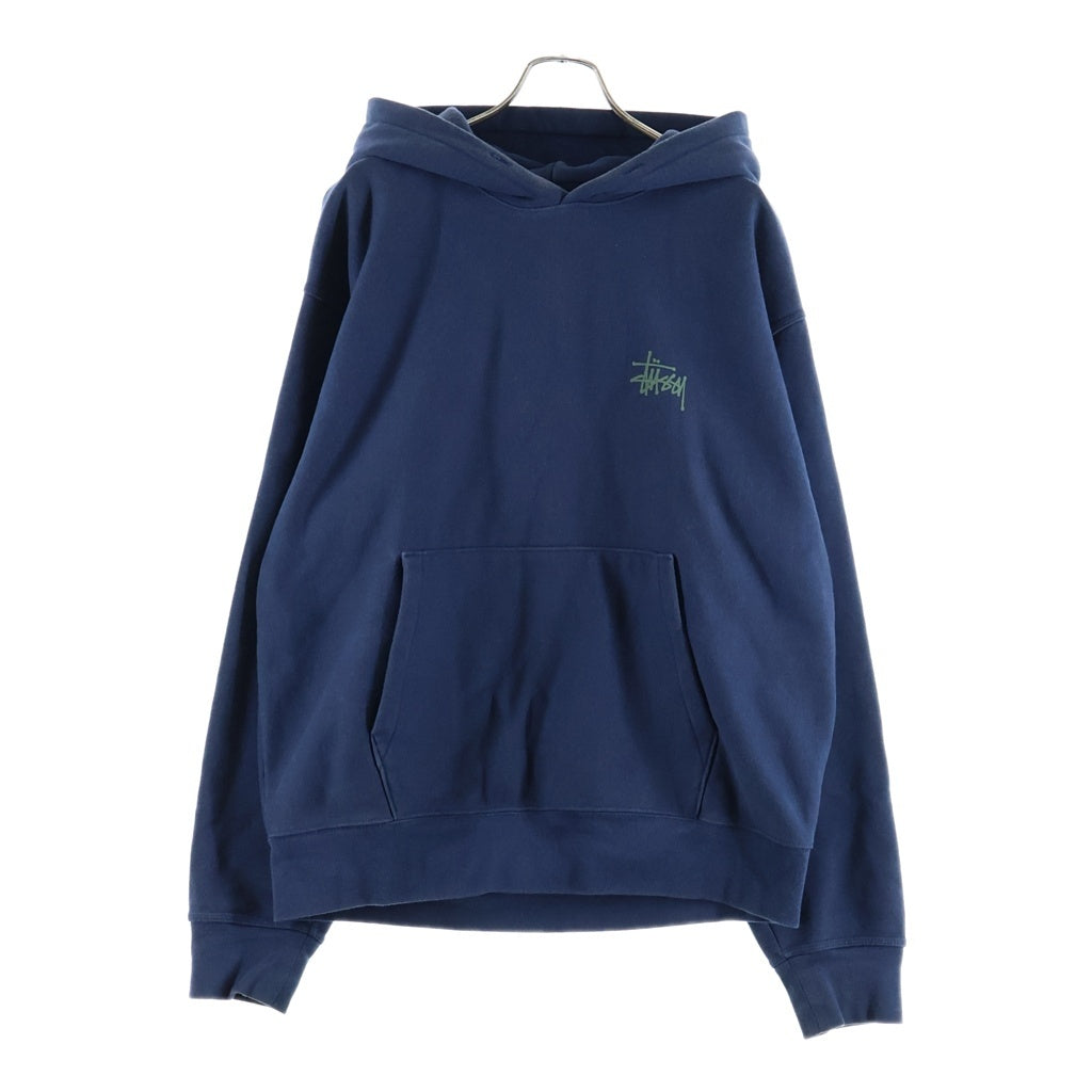 STUSSY(ステューシー) ワンポイントロゴプリント プルオーバー長袖スウェットパーカー ネイビー