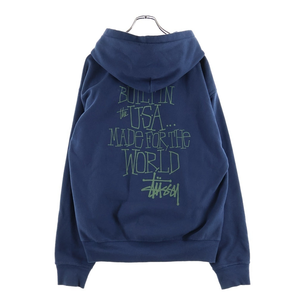 STUSSY(ステューシー) ワンポイントロゴプリント プルオーバー長袖スウェットパーカー ネイビー