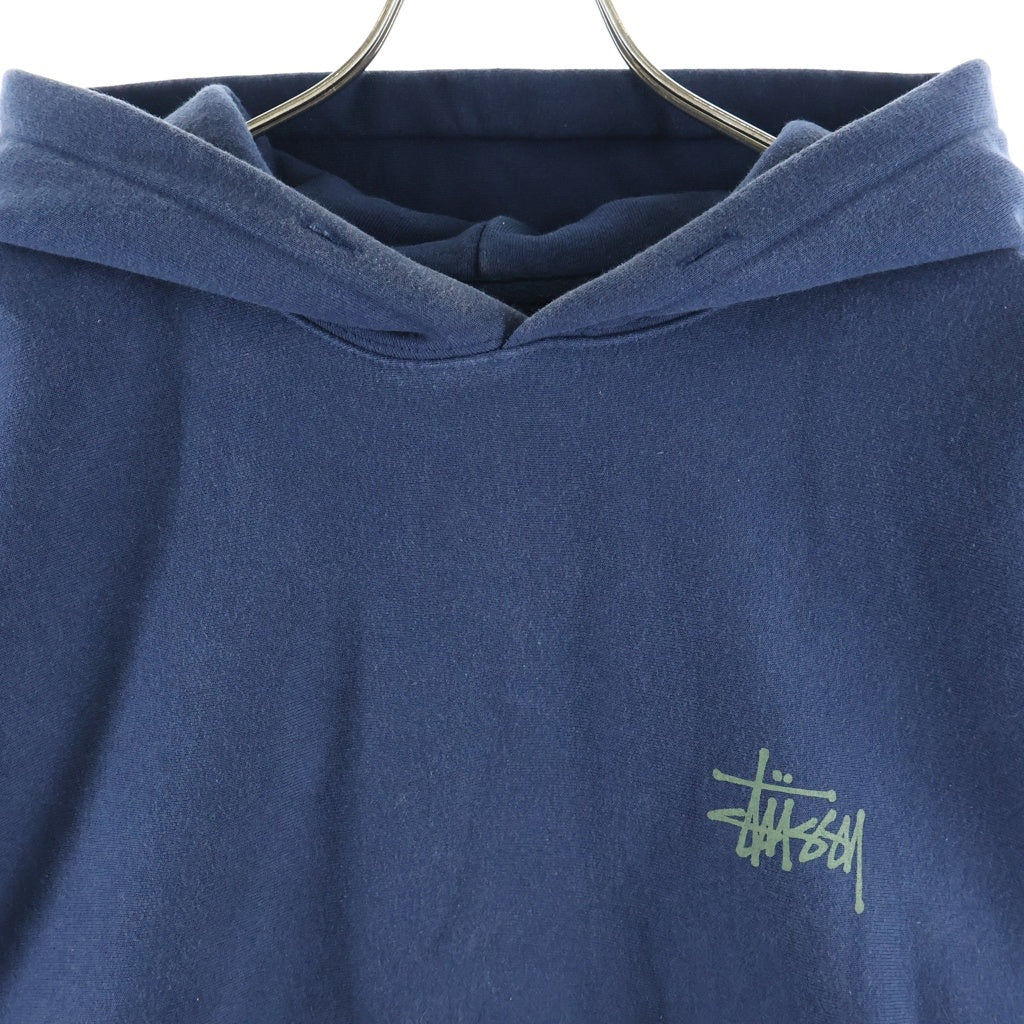 STUSSY(ステューシー) ワンポイントロゴプリント プルオーバー長袖スウェットパーカー ネイビー