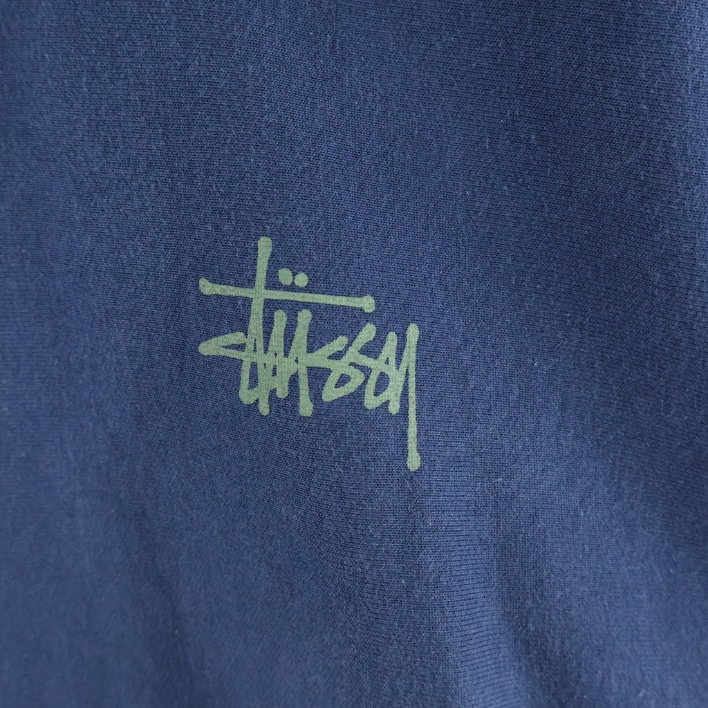 STUSSY(ステューシー) ワンポイントロゴプリント プルオーバー長袖スウェットパーカー ネイビー