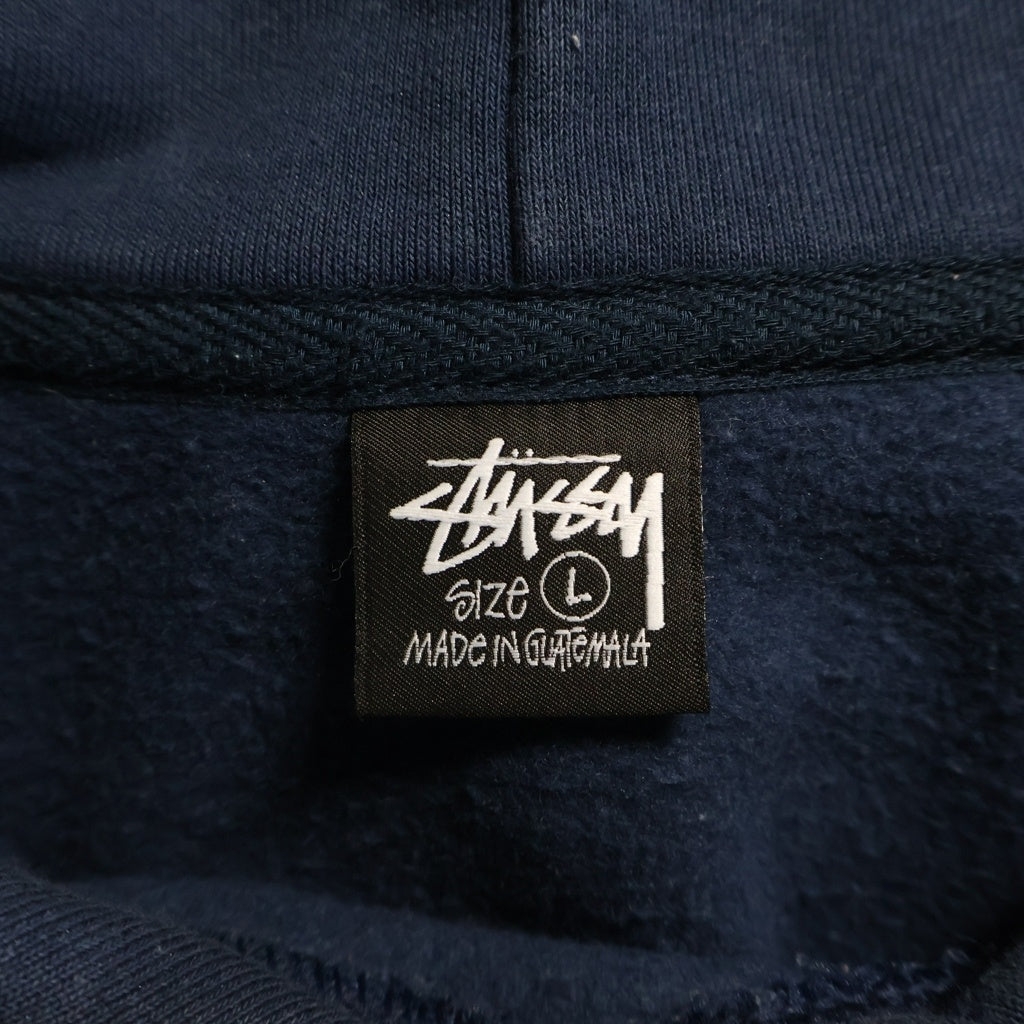STUSSY(ステューシー) ワンポイントロゴプリント プルオーバー長袖スウェットパーカー ネイビー