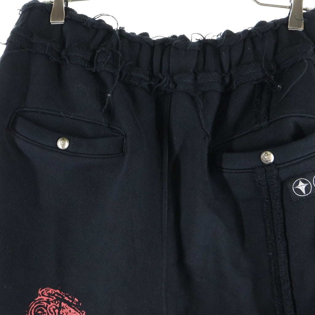 THUG CLUB(サグクラブ) 24SS Dragon Sweat Pant ドラゴンプリント ダメージ加工 スウェットパンツ ブラック TC24PT1502