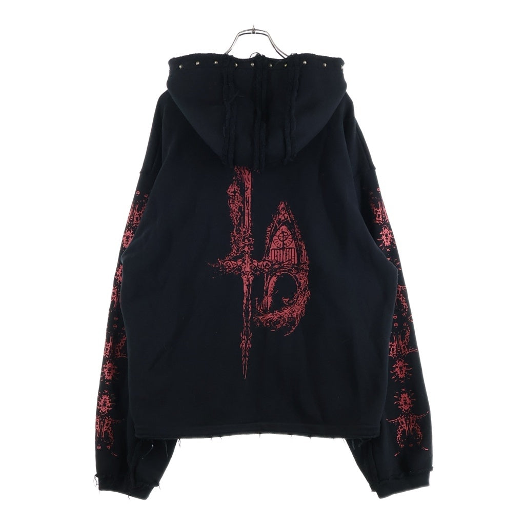 THUG CLUB(サグクラブ) 24SS Dragon Stud Zip-Up Hoodie ドラゴンプリント ジップアップ長袖スウェットパーカー フーディ ブラック TC24SS1102
