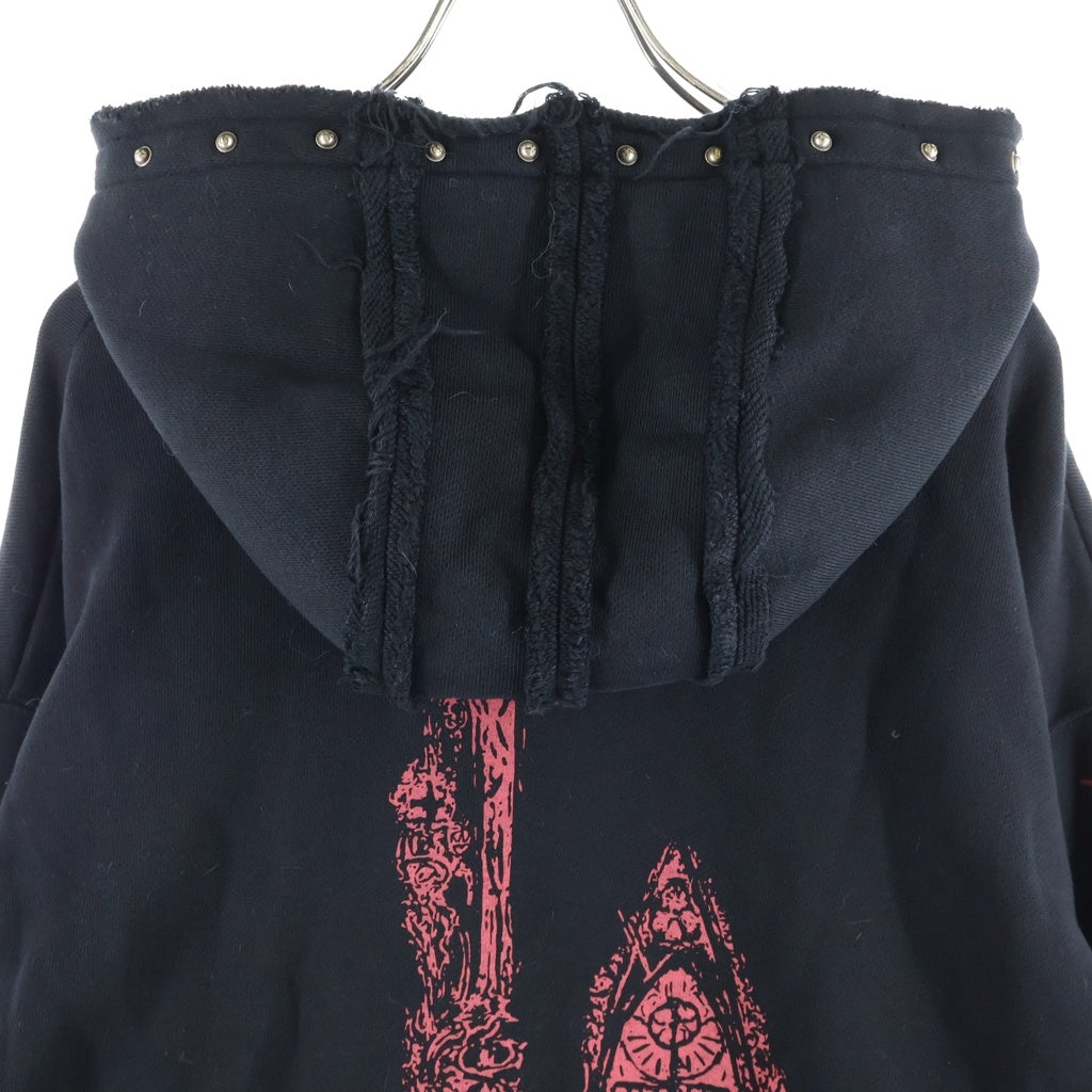 THUG CLUB(サグクラブ) 24SS Dragon Stud Zip-Up Hoodie ドラゴンプリント ジップアップ長袖スウェットパーカー フーディ ブラック TC24SS1102