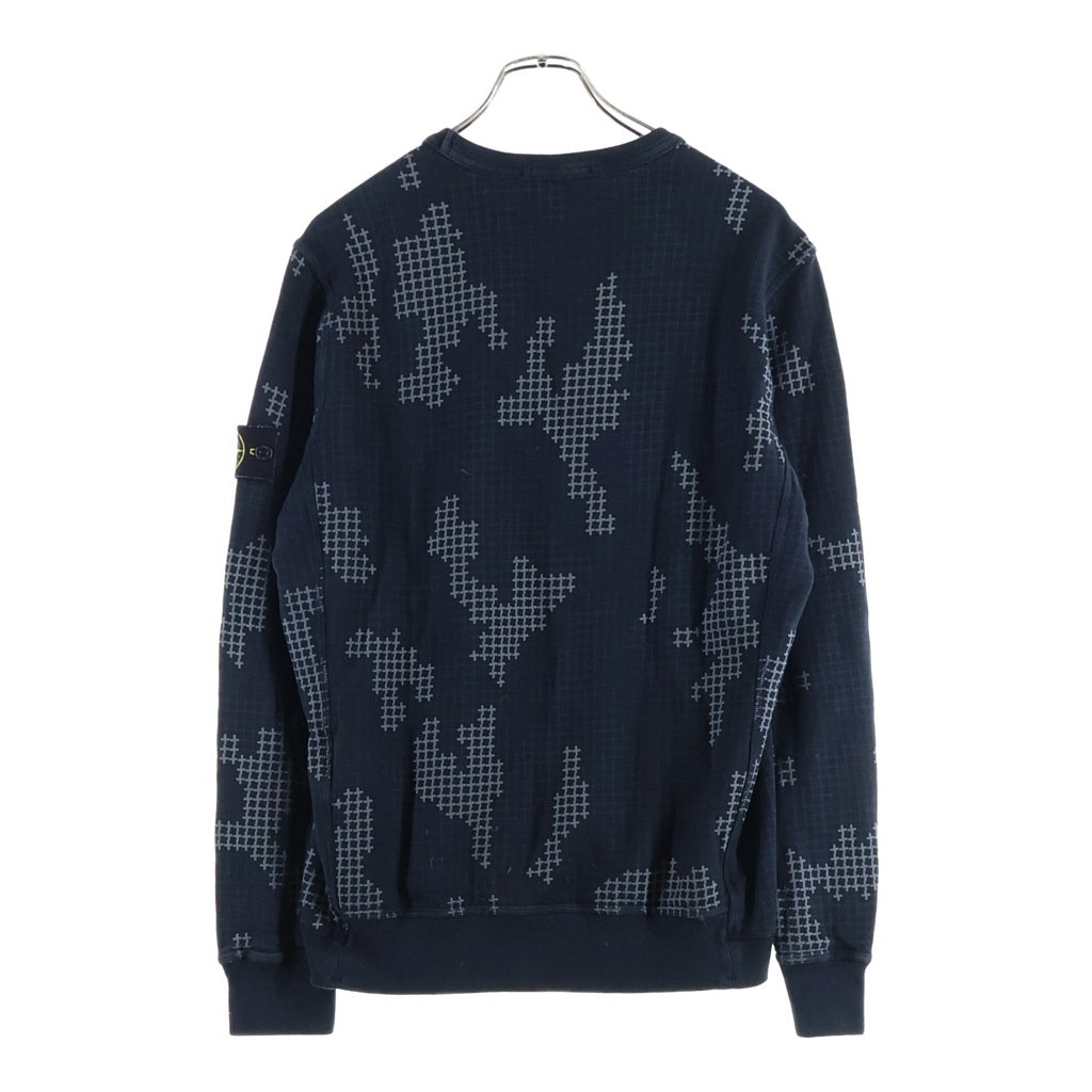 STONE ISLAND(ストーンアイランド) Check Grid Sweatshirt チェック柄 ロゴ刺繍ワッペン クルーネック長袖スウェットトレーナー ブラック 6715635E2