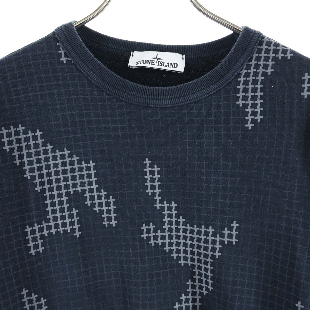 STONE ISLAND(ストーンアイランド) Check Grid Sweatshirt チェック柄 ロゴ刺繍ワッペン クルーネック長袖スウェットトレーナー ブラック 6715635E2