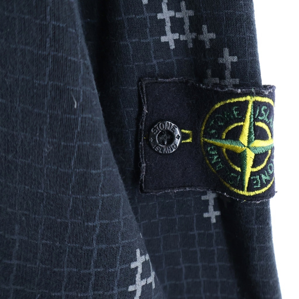STONE ISLAND(ストーンアイランド) Check Grid Sweatshirt チェック柄 ロゴ刺繍ワッペン クルーネック長袖スウェットトレーナー ブラック 6715635E2