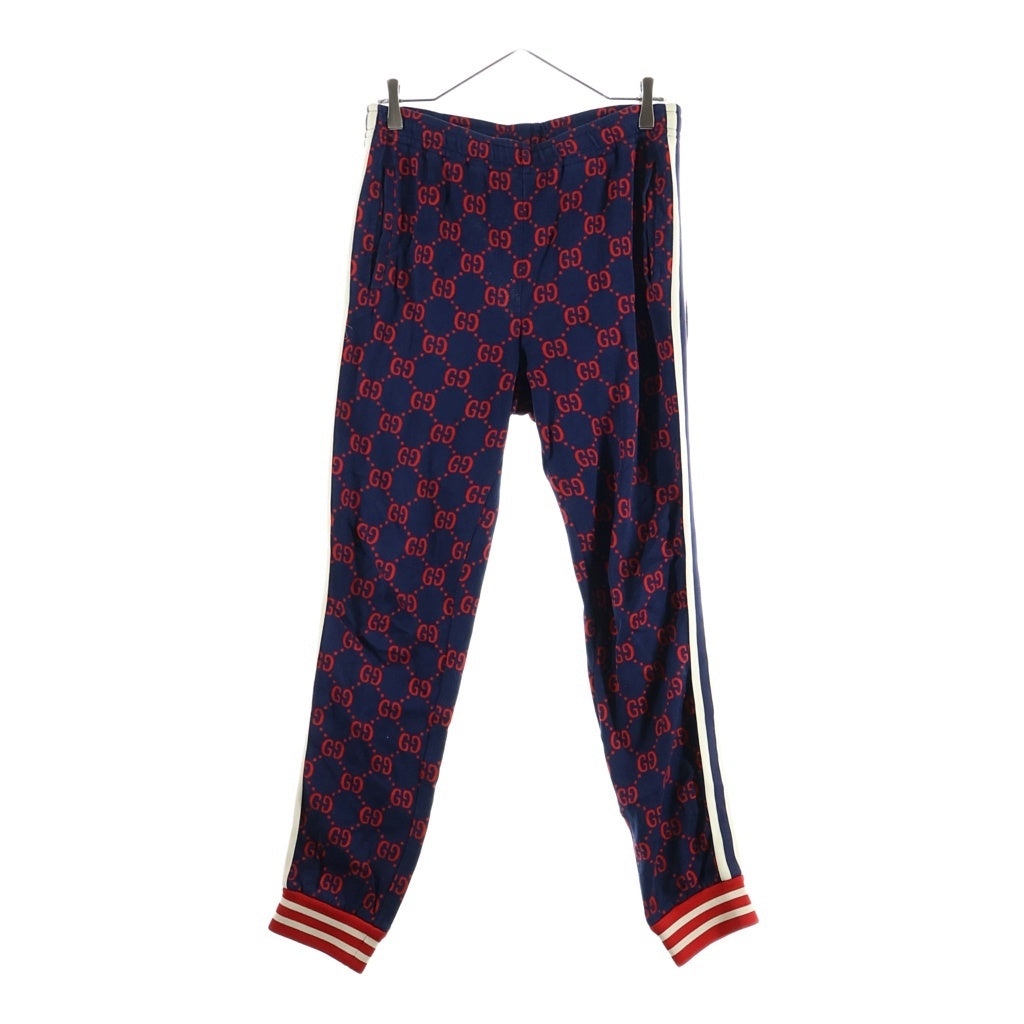 GUCCI(グッチ) Jacquard Sweat Pants GGジャガード 総柄スウェットパンツ ネイビー/レッド 496920