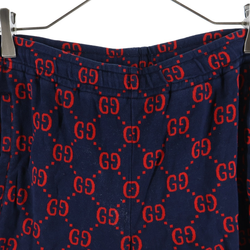 GUCCI(グッチ) Jacquard Sweat Pants GGジャガード 総柄スウェットパンツ ネイビー/レッド 496920