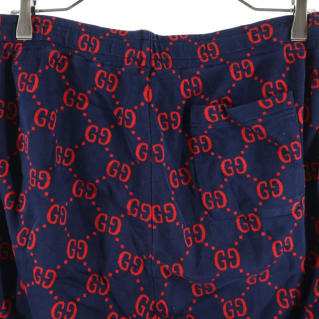 GUCCI(グッチ) Jacquard Sweat Pants GGジャガード 総柄スウェットパンツ ネイビー/レッド 496920