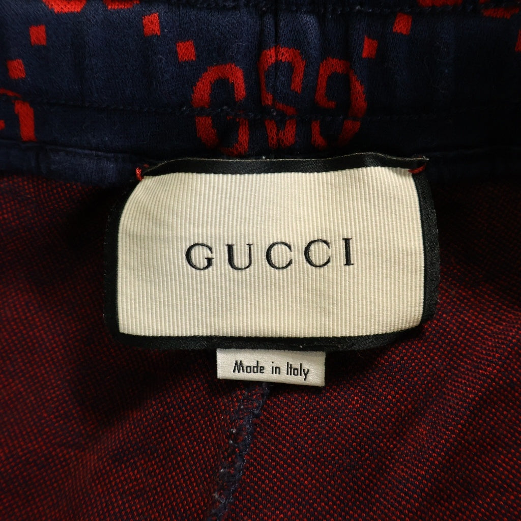GUCCI(グッチ) Jacquard Sweat Pants GGジャガード 総柄スウェットパンツ ネイビー/レッド 496920