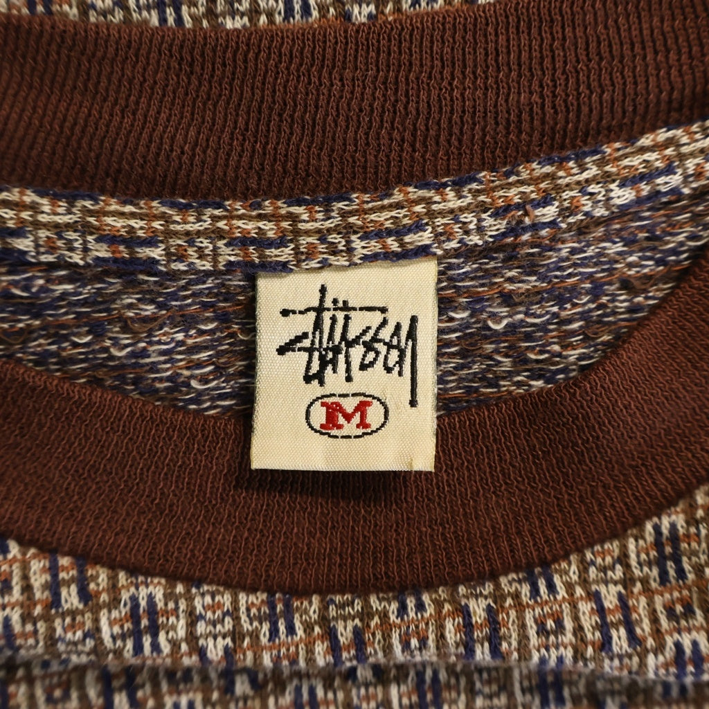 STUSSY(ステューシー) 90S OLD JACQUARD POCKET S/S T-SHIRT オールド ジャガード フロントポケット クルーネック半袖Tシャツカットソー ブラウン