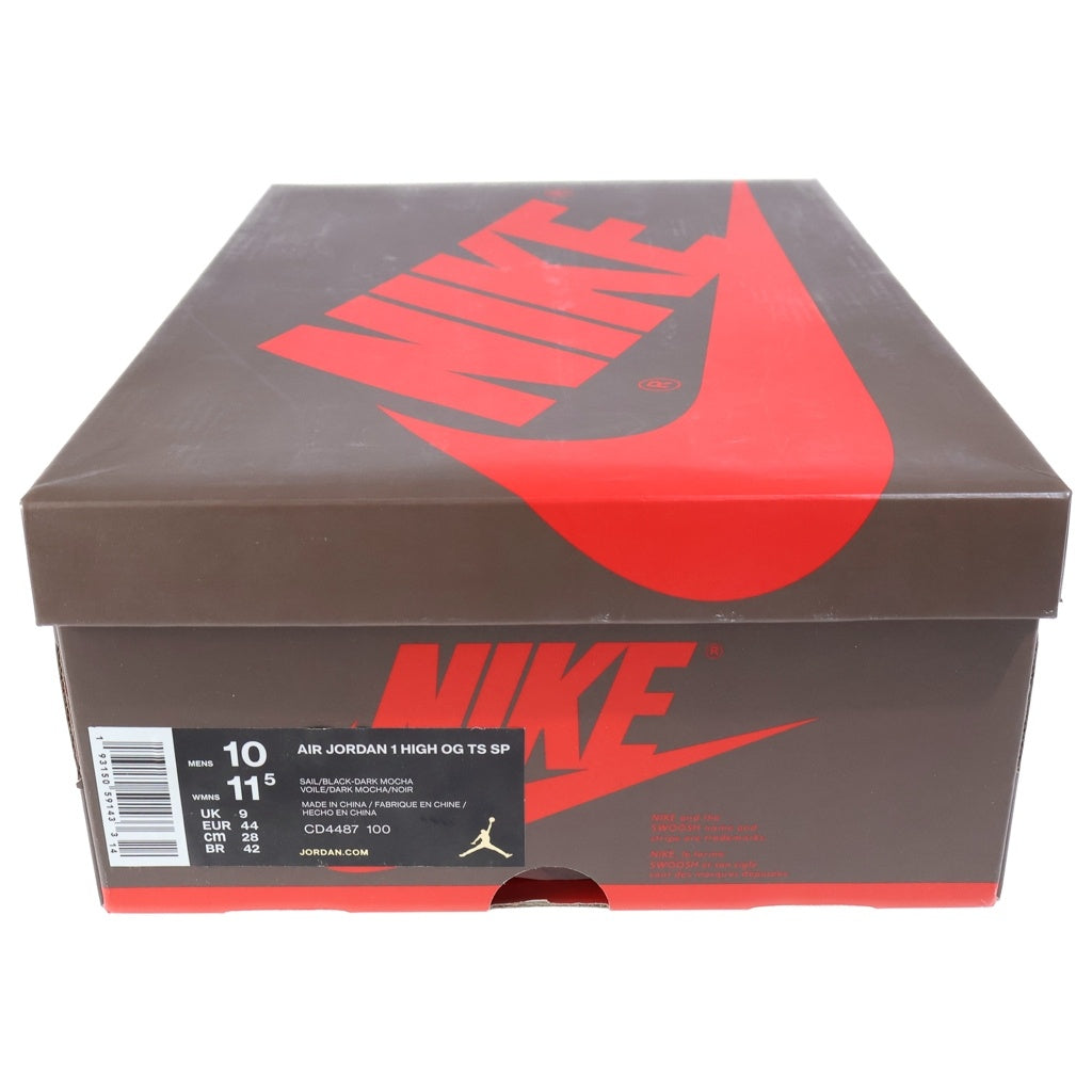 NIKE(ナイキ) ×TRAVIS SCOTT AIR JORDAN 1 HIGH OG TS SP トラヴィススコット エアジョーダン1 ハイカットスニーカー ブラウン/ホワイト US10/28cm CD4487-100