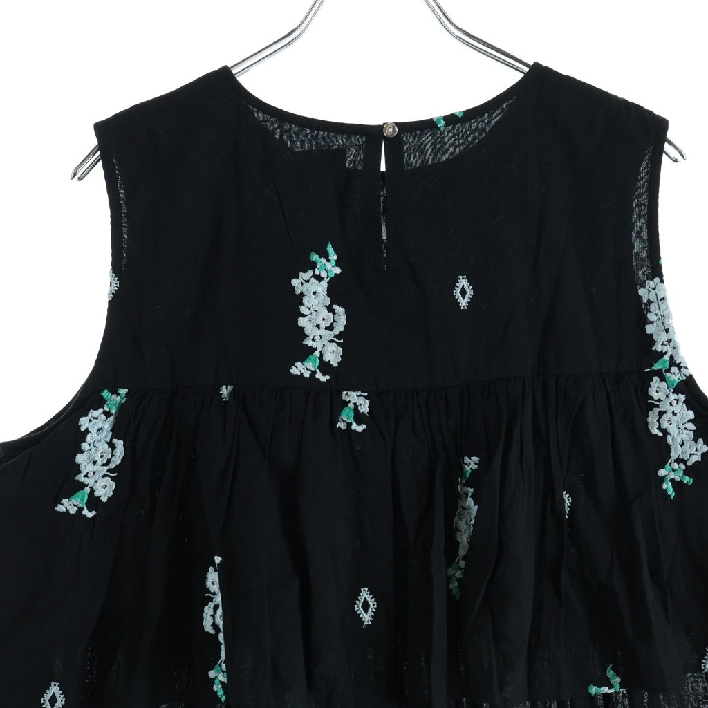 NE QUITTEZ PAS(ヌキテパ) 26SS Cotton Voile Jasmine Embroidery Sleeveless Top 010261WT1 コットン フラワー刺繍 ノースリーブトップス ブラック レディース