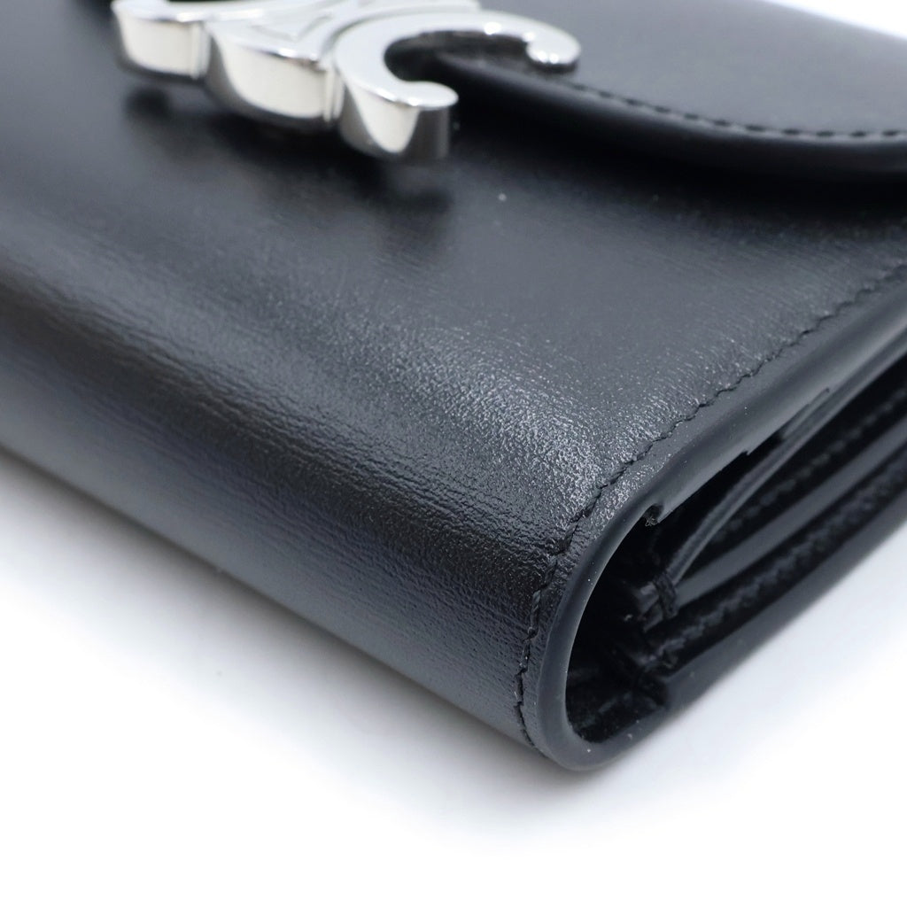 CELINE(セリーヌ) トリオンフ スモールフラップウォレット 二つ折り財布 キャンバス カーフ ブラック