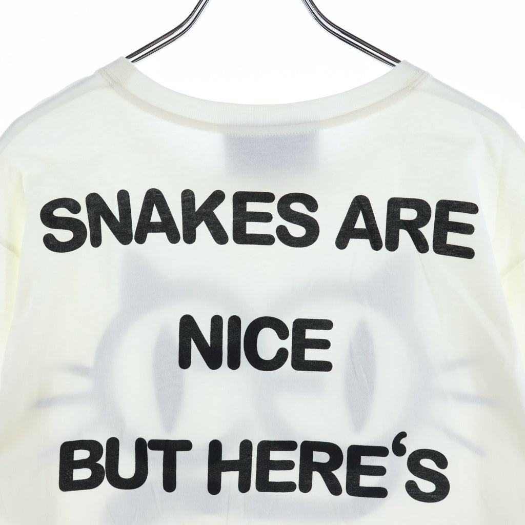 GUCCI(グッチ) キャットアイ ラインストーン プリント 刺繍 クルーネック半袖Tシャツカットソー ホワイト 615044 XJDGG レディース