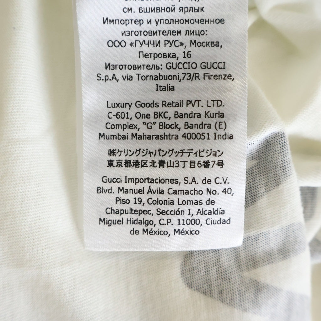 GUCCI(グッチ) キャットアイ ラインストーン プリント 刺繍 クルーネック半袖Tシャツカットソー ホワイト 615044 XJDGG レディース