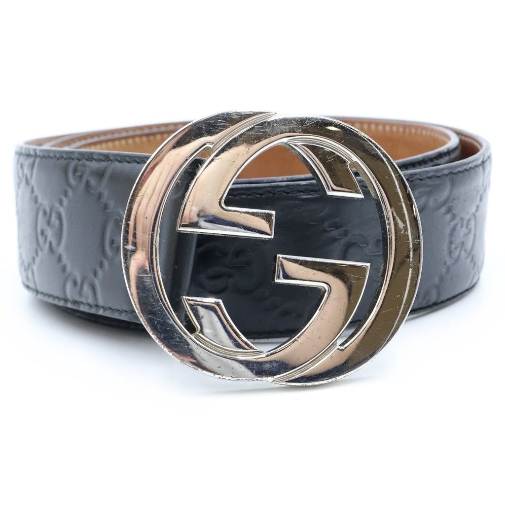 GUCCI(グッチ) インターロッキングG レザー ベルト ブラック 525040 レディース