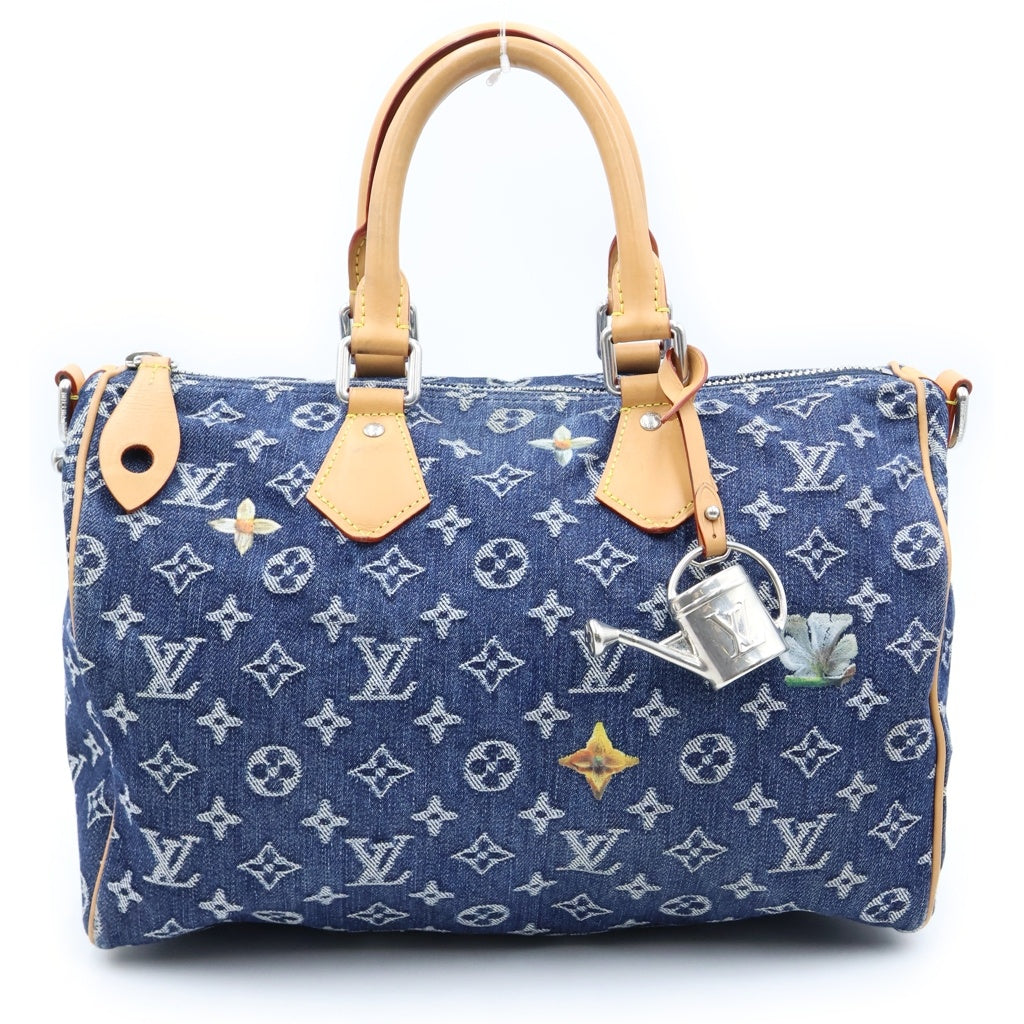 LOUIS VUITTON(ルイヴィトン) モノグラム フラワーデニム スピーディーバンドリエール30 デニム レザー 2WAY ハンドバッグ ショルダーバッグ ボストンバッグ ブルー M27556 レディース
