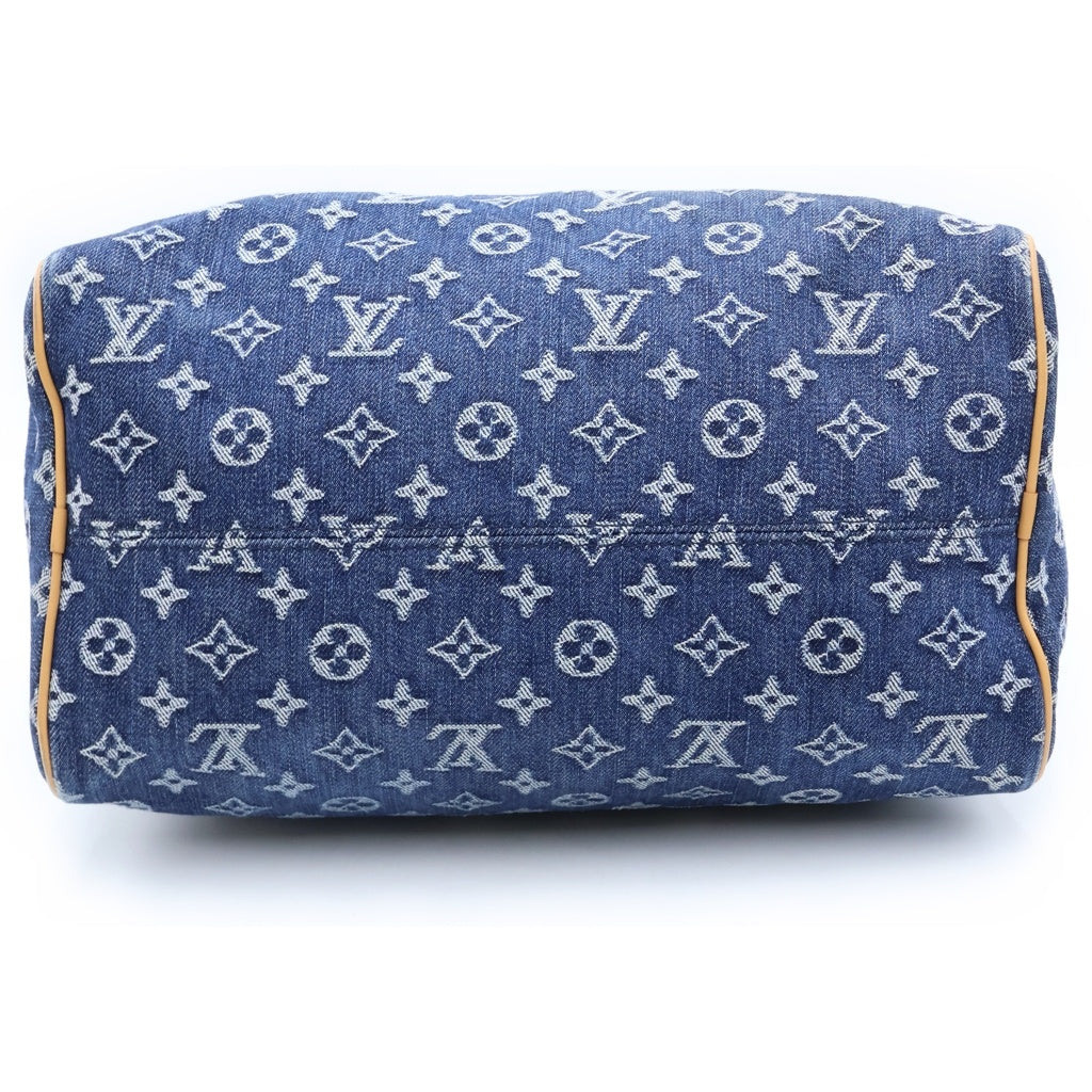 LOUIS VUITTON(ルイヴィトン) モノグラム フラワーデニム スピーディーバンドリエール30 デニム レザー 2WAY ハンドバッグ ショルダーバッグ ボストンバッグ ブルー M27556 レディース