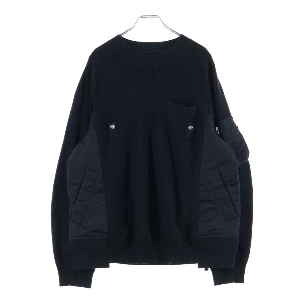 Sacai(サカイ) MA-1 ポケット付き ドッキングクルーネック長袖ニットセーター レディース ブラック SCM-041