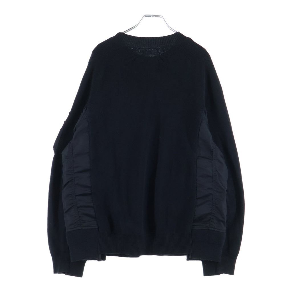 Sacai(サカイ) MA-1 ポケット付き ドッキングクルーネック長袖ニットセーター レディース ブラック SCM-041
