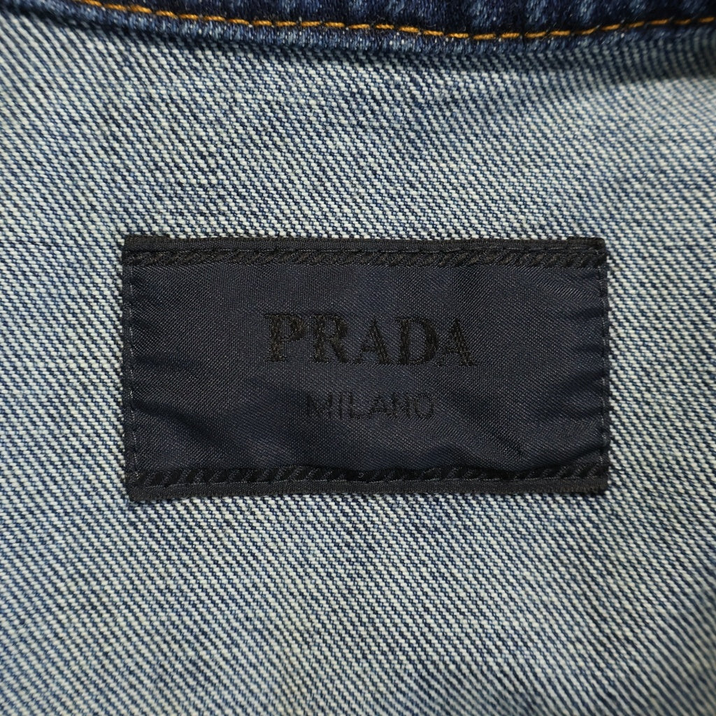 PRADA(プラダ) 23SS トライアングルロゴプレート ダメージ加工 半袖デニムシャツ インディゴ GEC067 S212 10GG