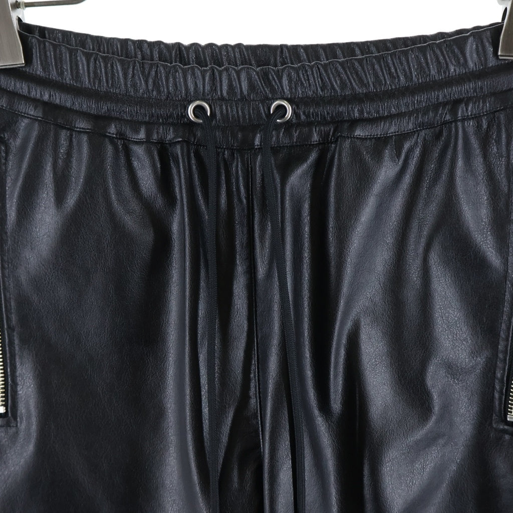 LAST NEST(ラスト ネスト) Embroidered Faux Leather Pants ドローコード付き フェイクレザーパンツ ブラック