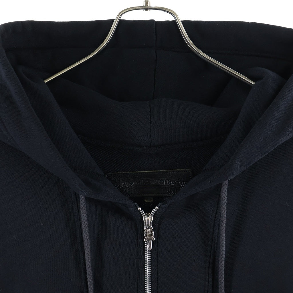 CHROME HEARTS(クロムハーツ) バックレザーホースシューパッチ付き ジップアップ長袖スウェットパーカー フーディ ブラック