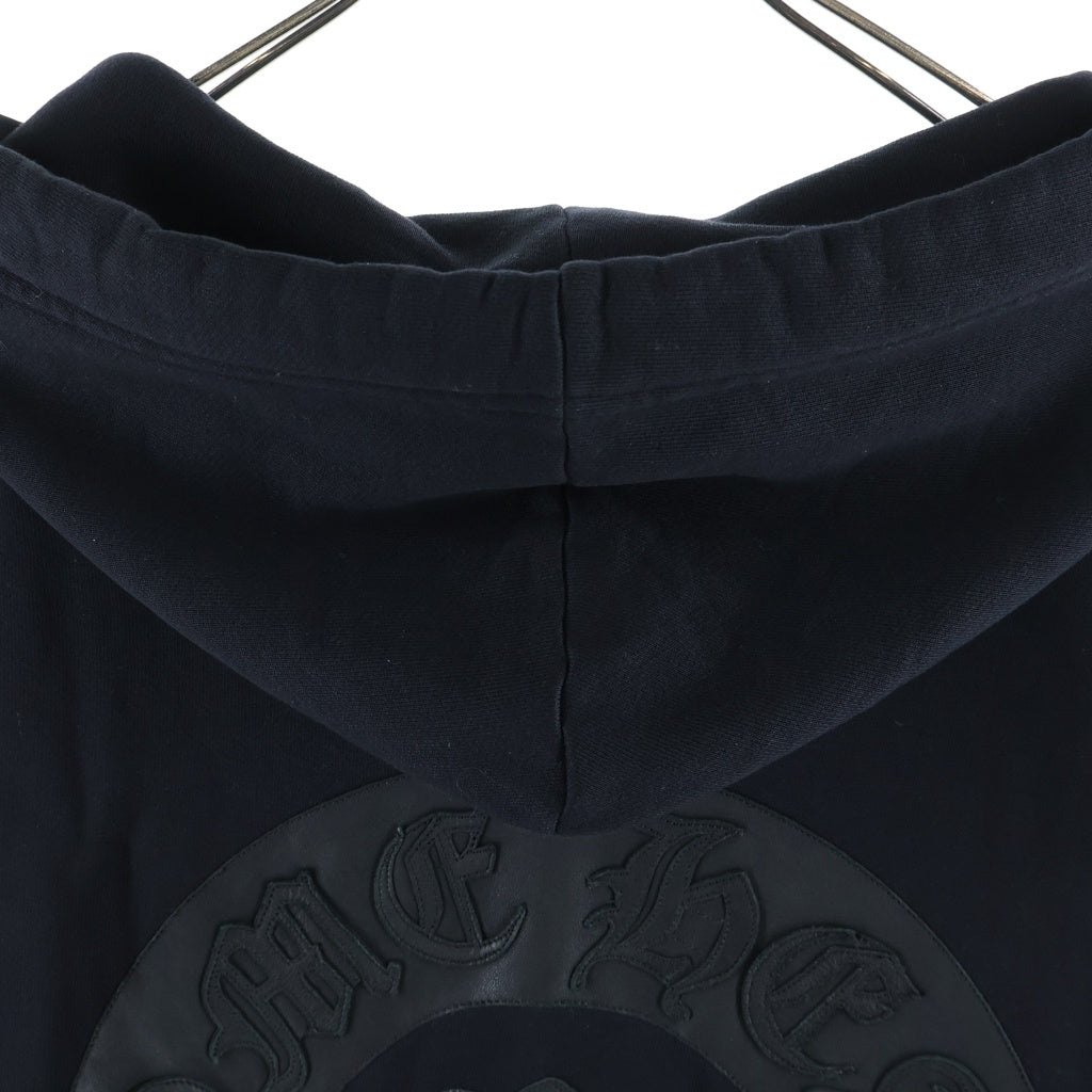 CHROME HEARTS(クロムハーツ) バックレザーホースシューパッチ付き ジップアップ長袖スウェットパーカー フーディ ブラック