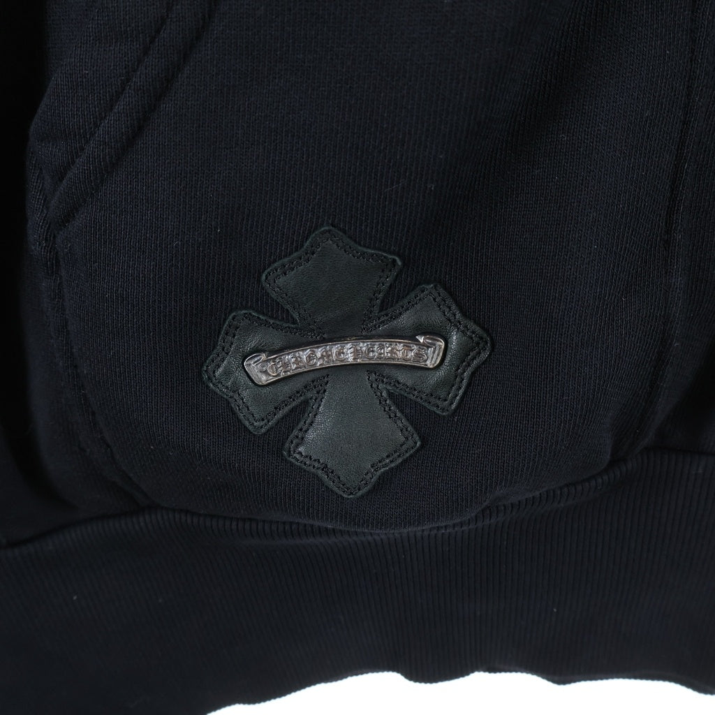 CHROME HEARTS(クロムハーツ) バックレザーホースシューパッチ付き ジップアップ長袖スウェットパーカー フーディ ブラック